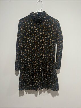 Zara Black Floral Long-Sleeve Tiered Mini Dress - Yellow Flower Print